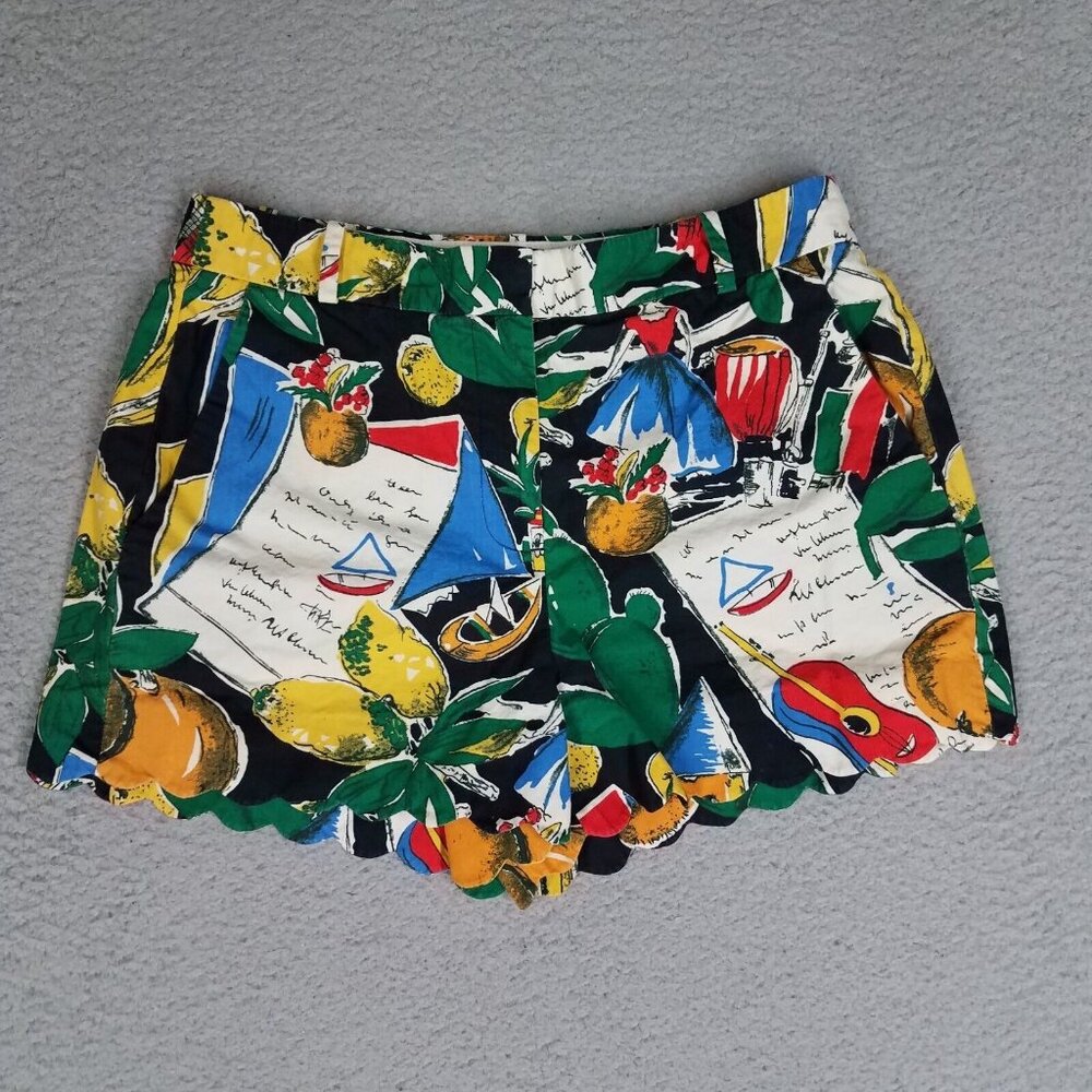 J. Crew Mini Shorts Women's 4 Chino Travel Vacation Postcard Scallop Hem Beach